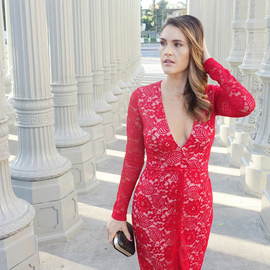 red lace dress styled by kasey 