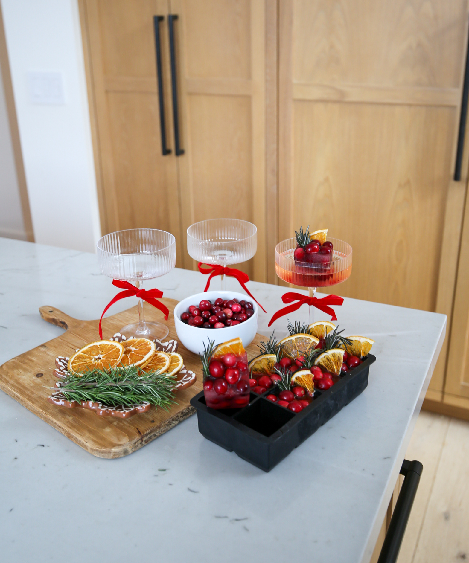 holiday mimosa with fancy ice cubes