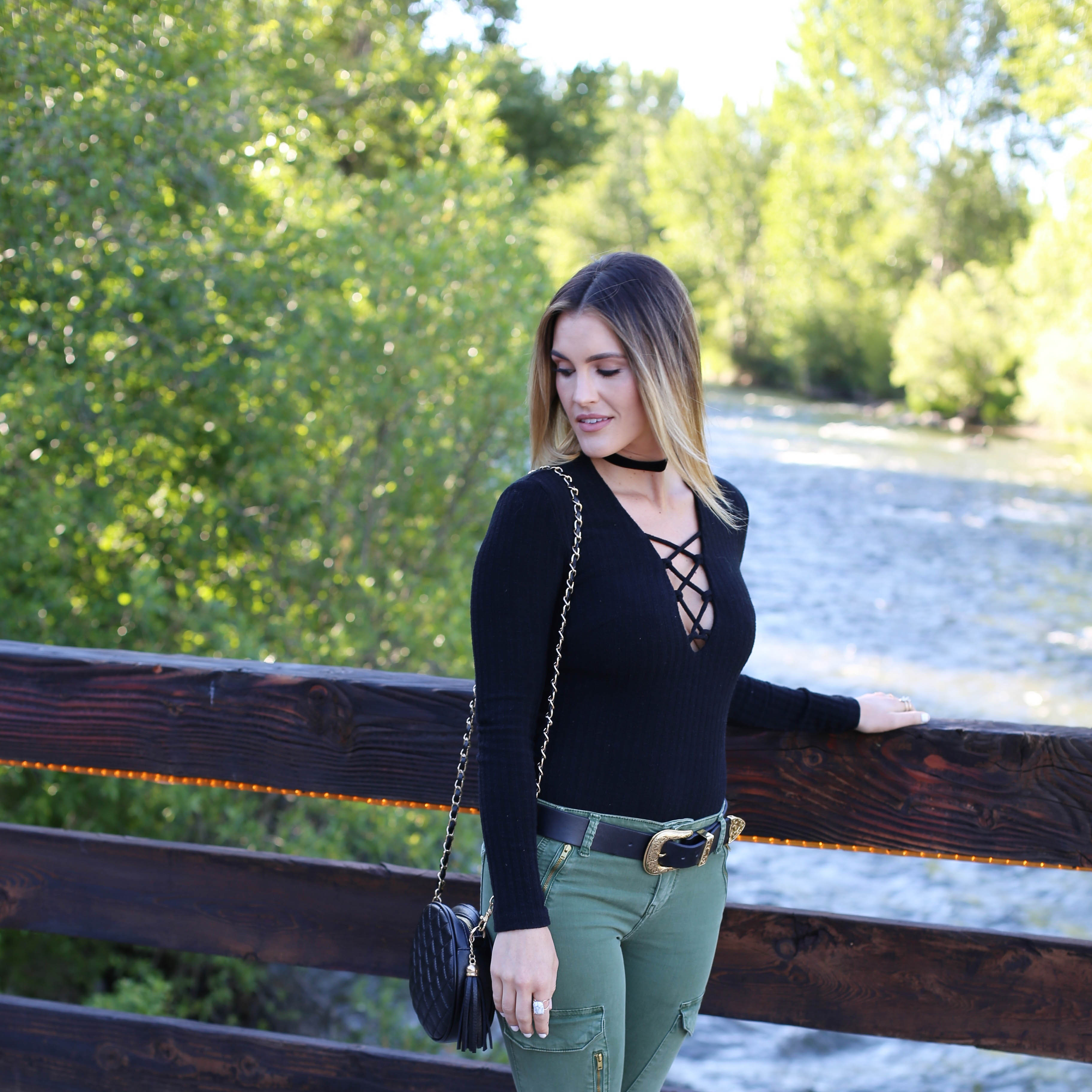 cargo pants lace up top styled by kasey 