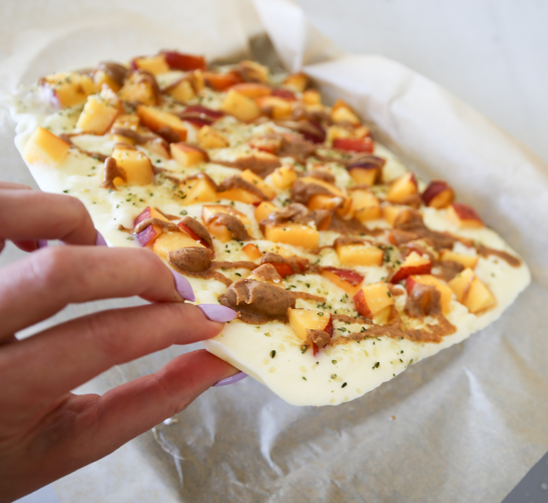 summer peach greek yogurt bark