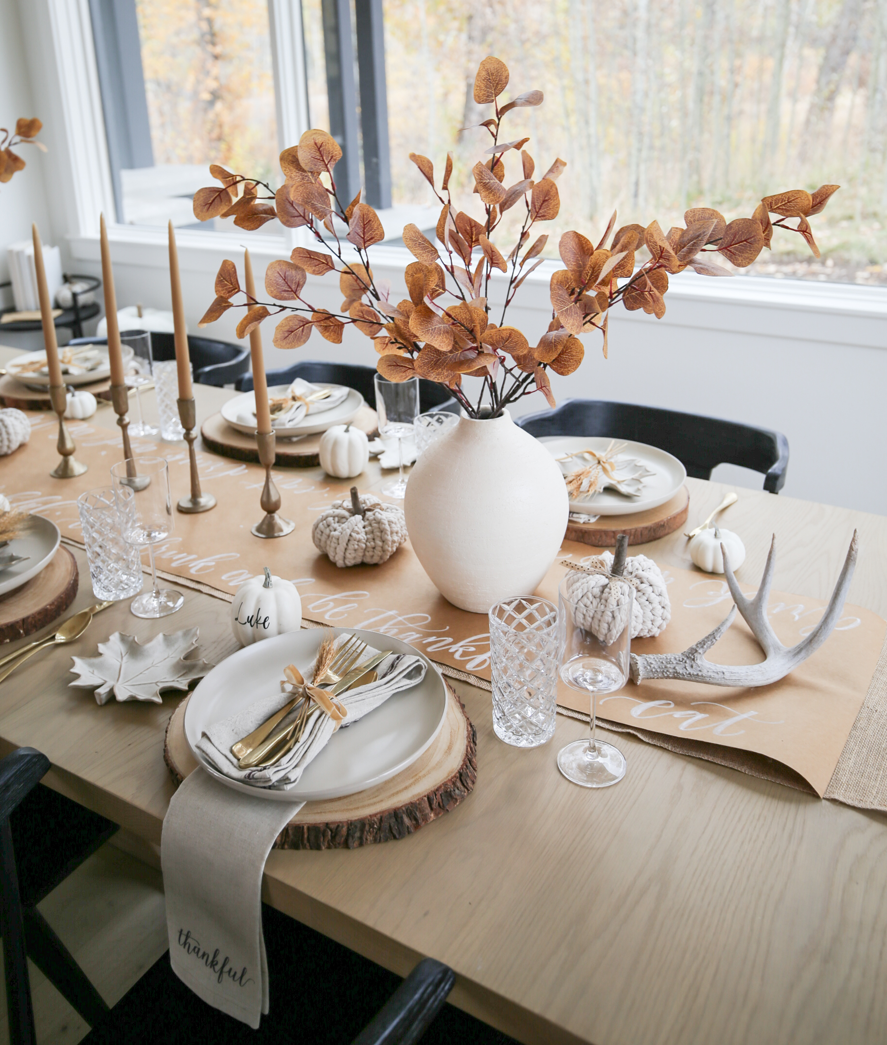 modern country neutral thanksgiving table