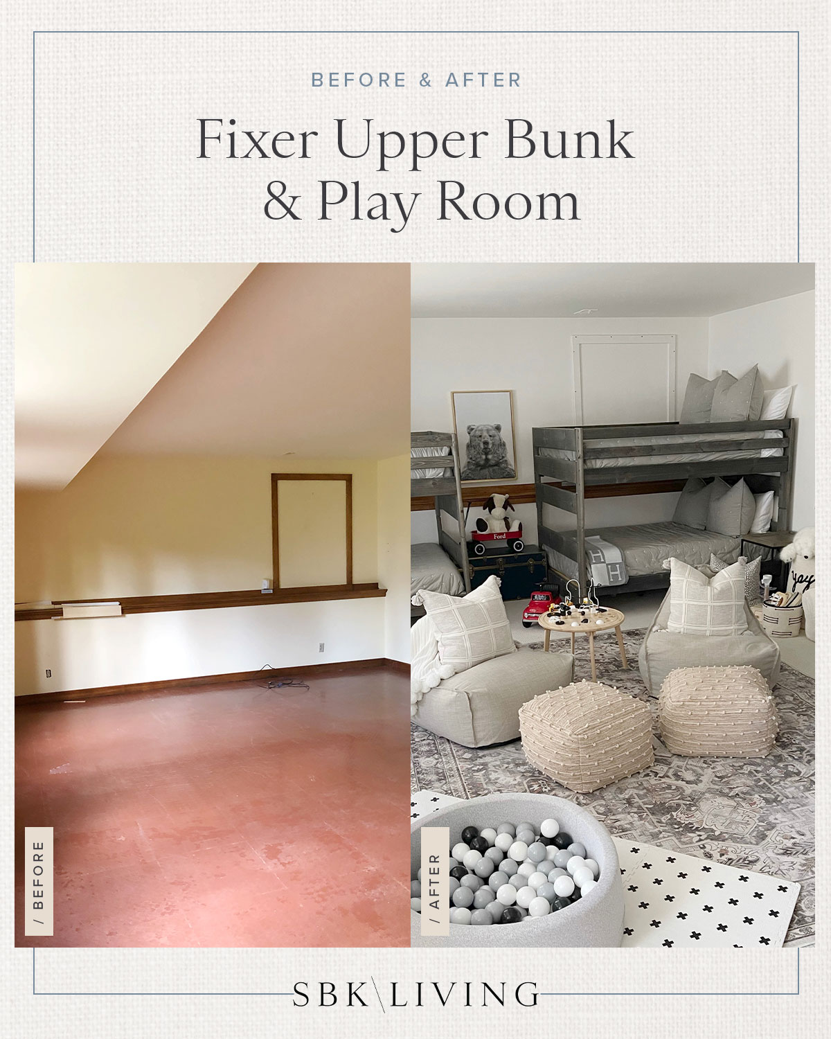 bunk and play room before and after