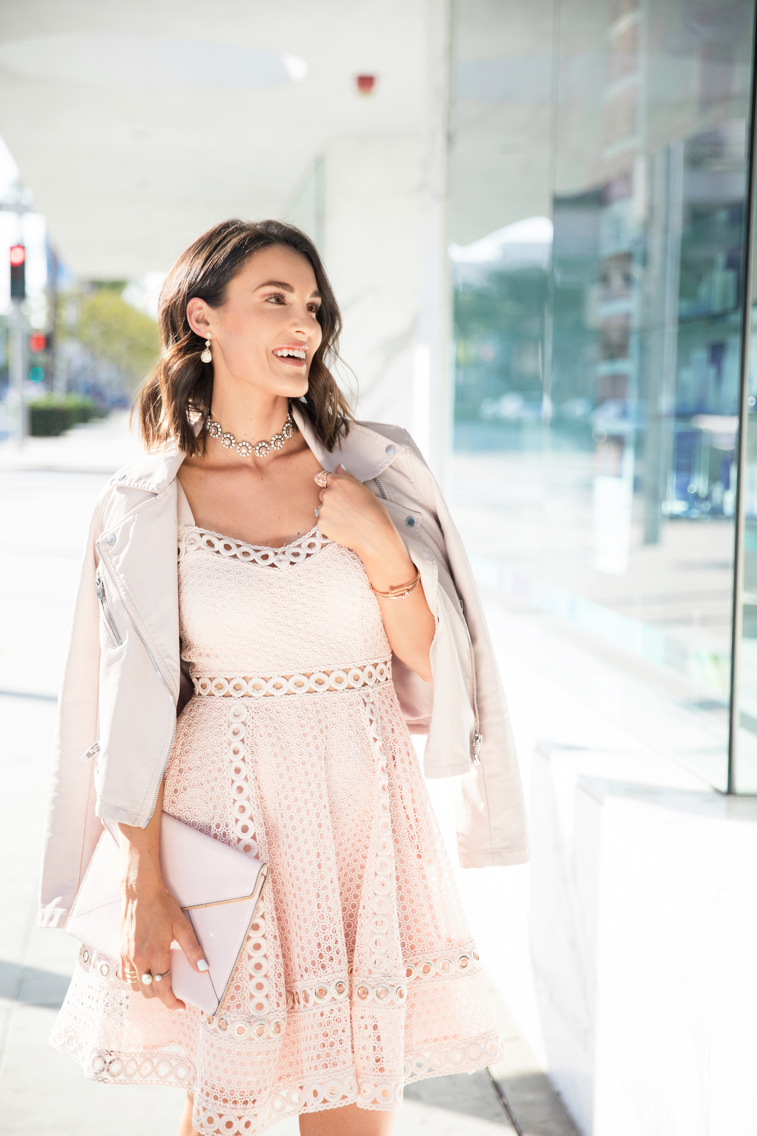 Blush wedding guest dress